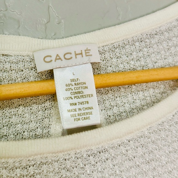 Cache Eyelet Sweater Moonchild Stripe Sheer Detailing Ivory Cream SZ Large - Picture 8 of 12